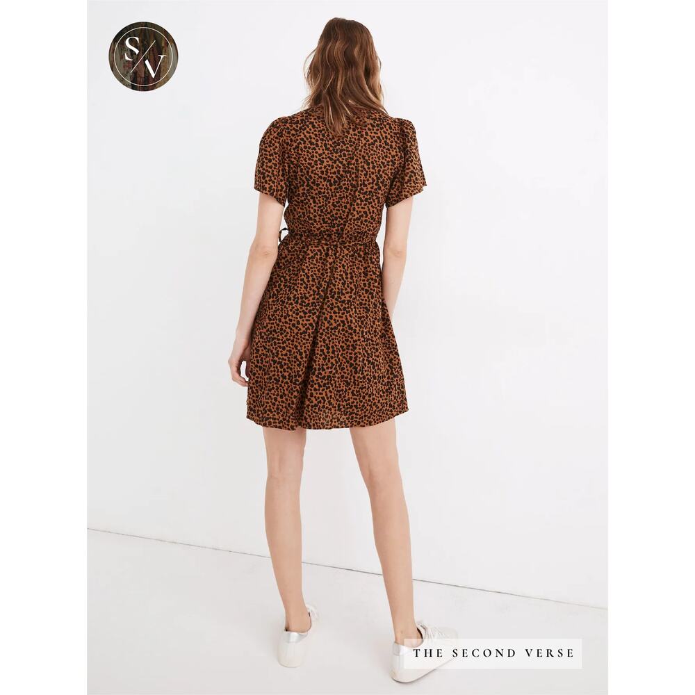 Madewell Flutter-Sleeve Wrap Mini Dress in Painted Leopard Size Medium - Picture 3 of 13